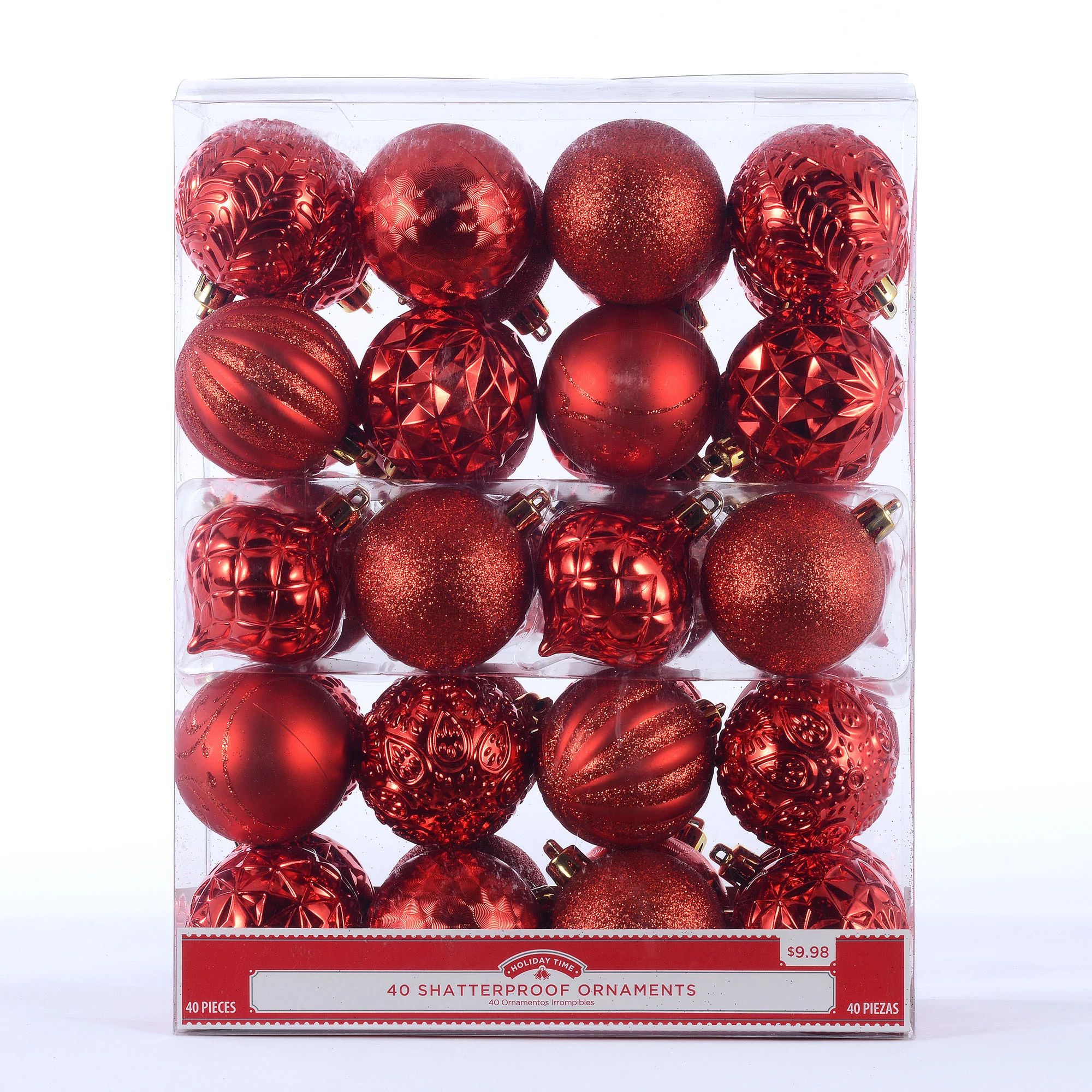 Holiday Time 40 Count Shatterproof Ornaments- Red | Walmart (US)