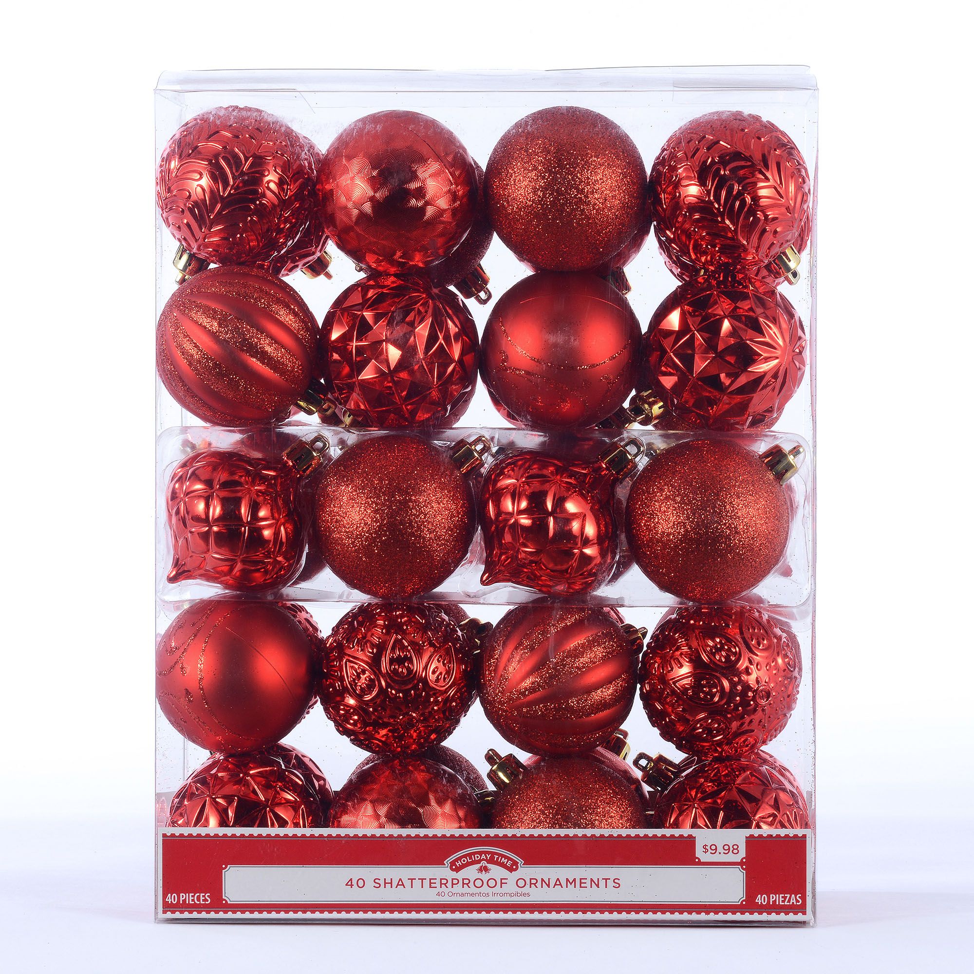 Holiday Time 40 Count Shatterproof Ornaments- Red | Walmart (US)