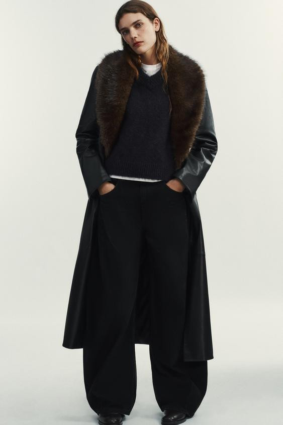FAUX LEATHER COAT WITH DETACHABLE COLLAR | Zara US