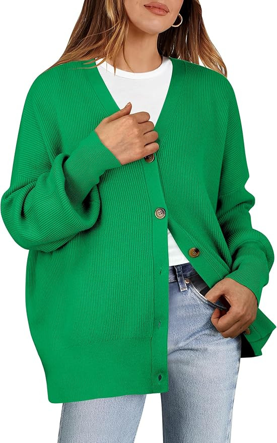 ANRABESS Women's Cardigan 2024 Trendy Open Front Oversized Button Lightweight Sweaters Loose Knit... | Amazon (US)