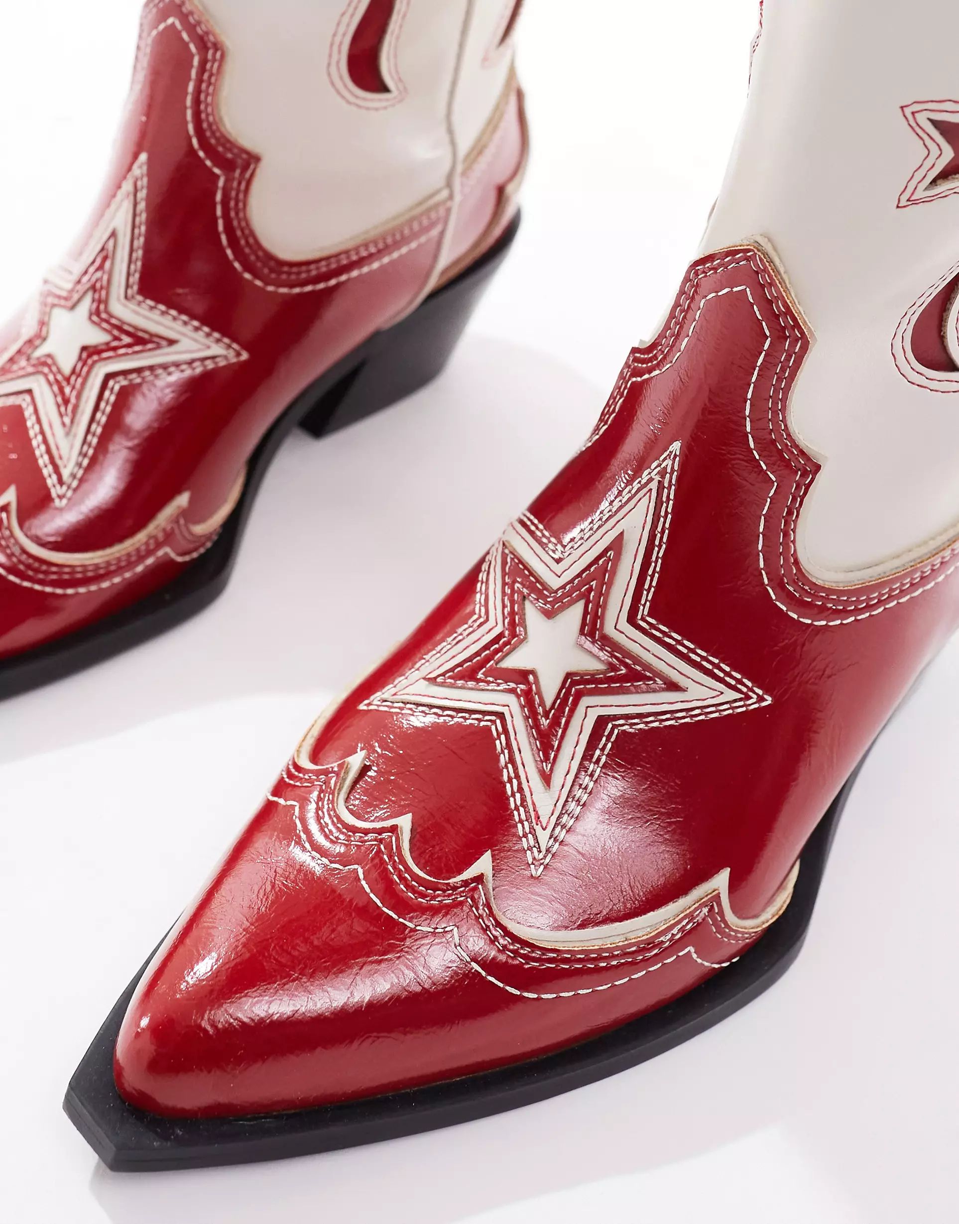 Stradivarius pattern western boot in red and ecru | ASOS (Global)