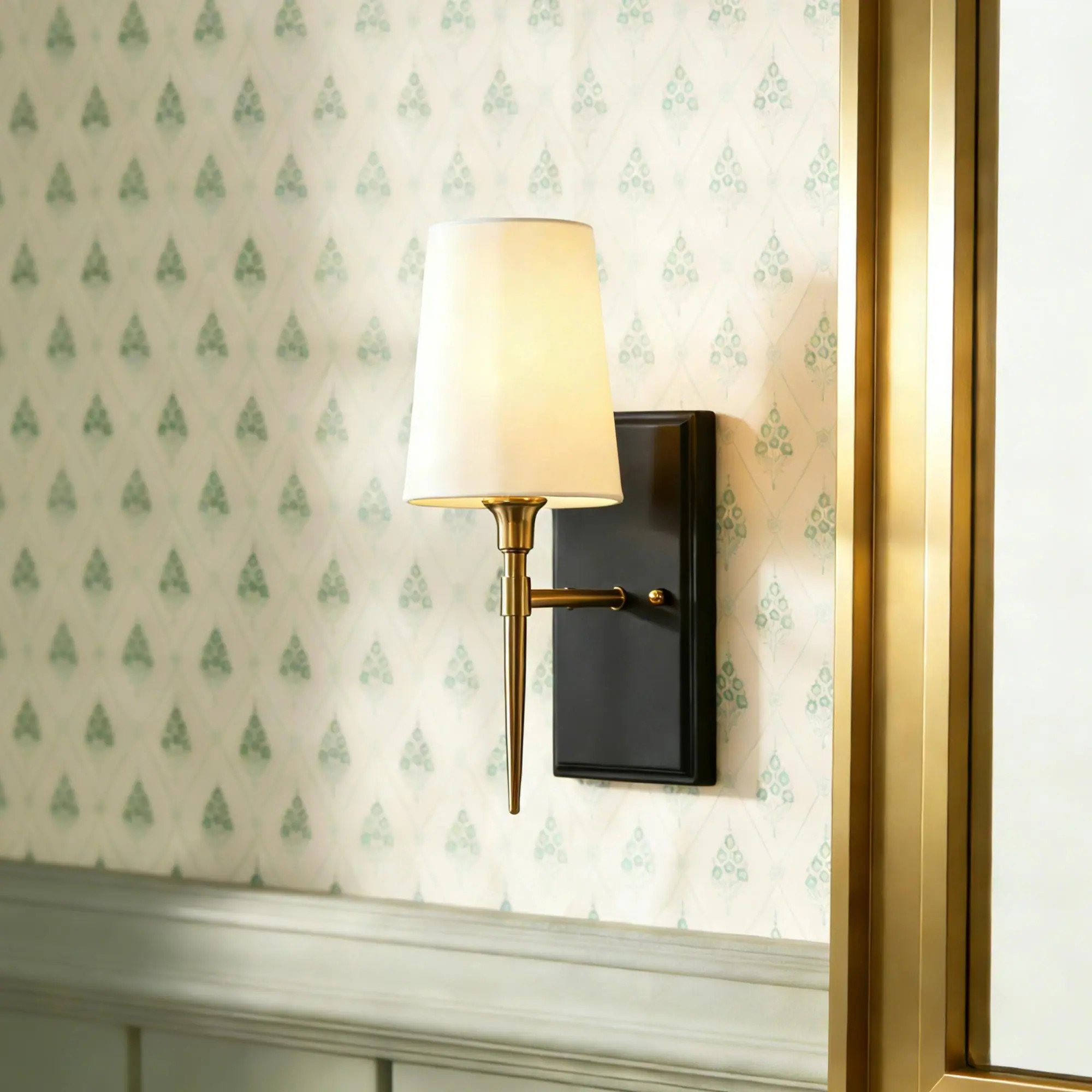 Modern Rustic Black Gold 1-Light Wall Sconces Fabric Flared Shade Bathroom Vanity Lights - 4.7" L... | Overstock