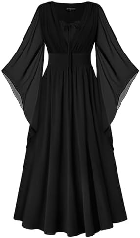 SCARLET DARKNESS Renaissance Dress Women Bell Sleeve Fairy Dresses Witch Costume Split Maxi Dress... | Amazon (US)