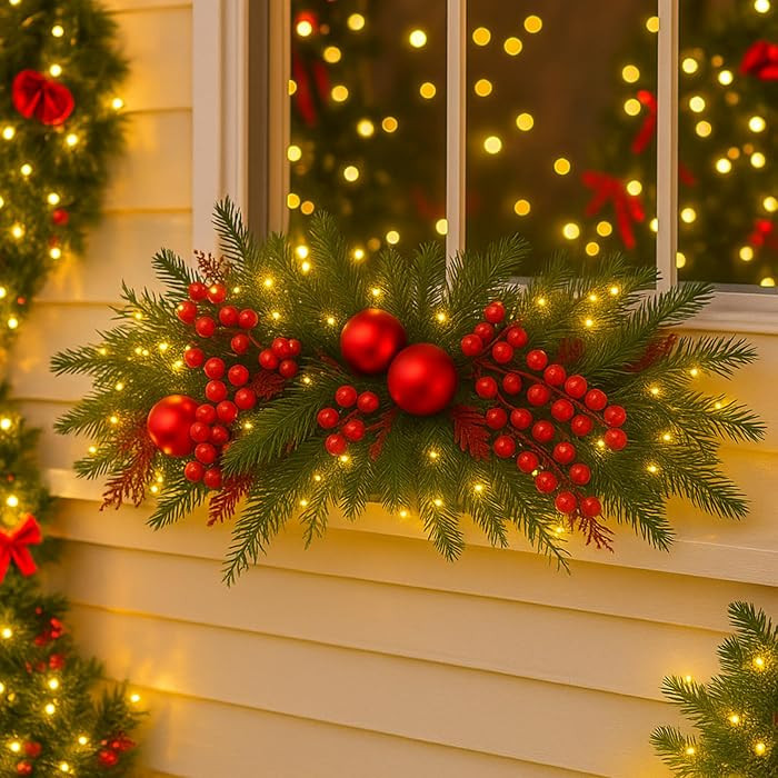 24.5 inch Christmas Swags with Light Artificial Pine Needles Swag Decoration Greenery Christmas S... | Amazon (US)