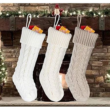 ilauke 3 Pack Knit Stockings Christmas - 18 inch Large Knit Cable Stocking Christmas Decorations wit | Walmart (US)