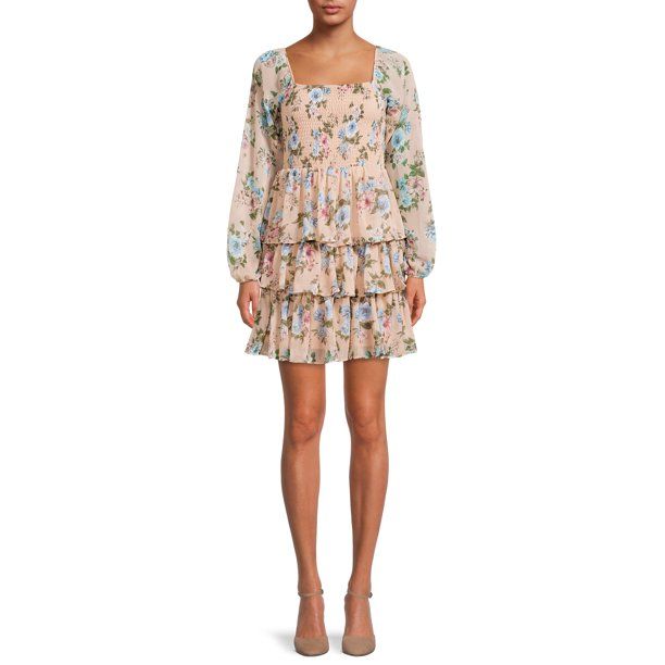 Madden NYC Women's Juniors' Triple Ruffle Smocked Peasant Dress - Walmart.com | Walmart (US)