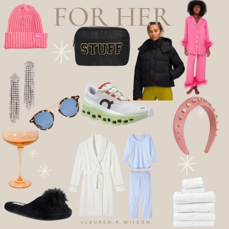 Gift guide for her. Gifts for her. Christmas. Holiday gifting. Lake pajamas. Estelle colored glasses. Stoney clover. Weezie towels. Running shoes. Slippers. 

#LTKHoliday #LTKSeasonal