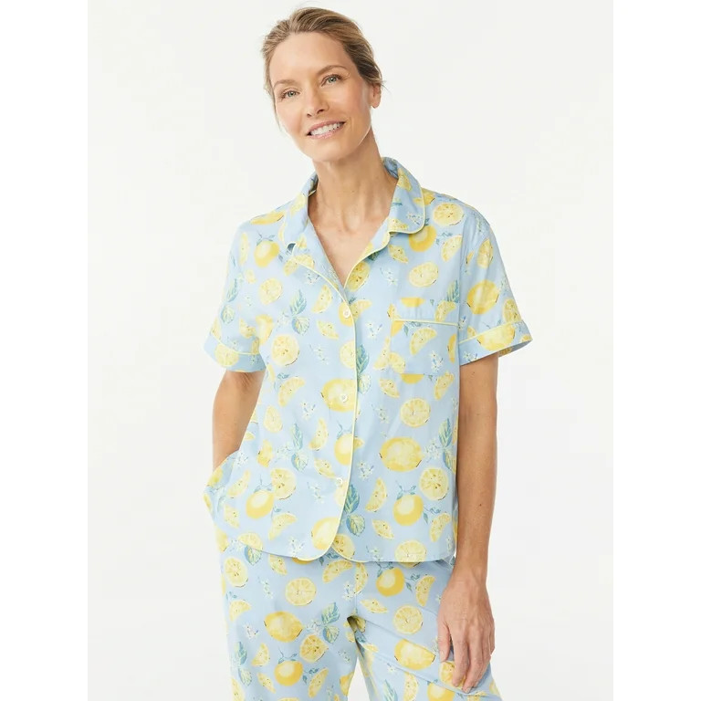 Joyspun Women's Woven Notch Collar Sleep Top, Sizes S to 3X | Walmart (US)