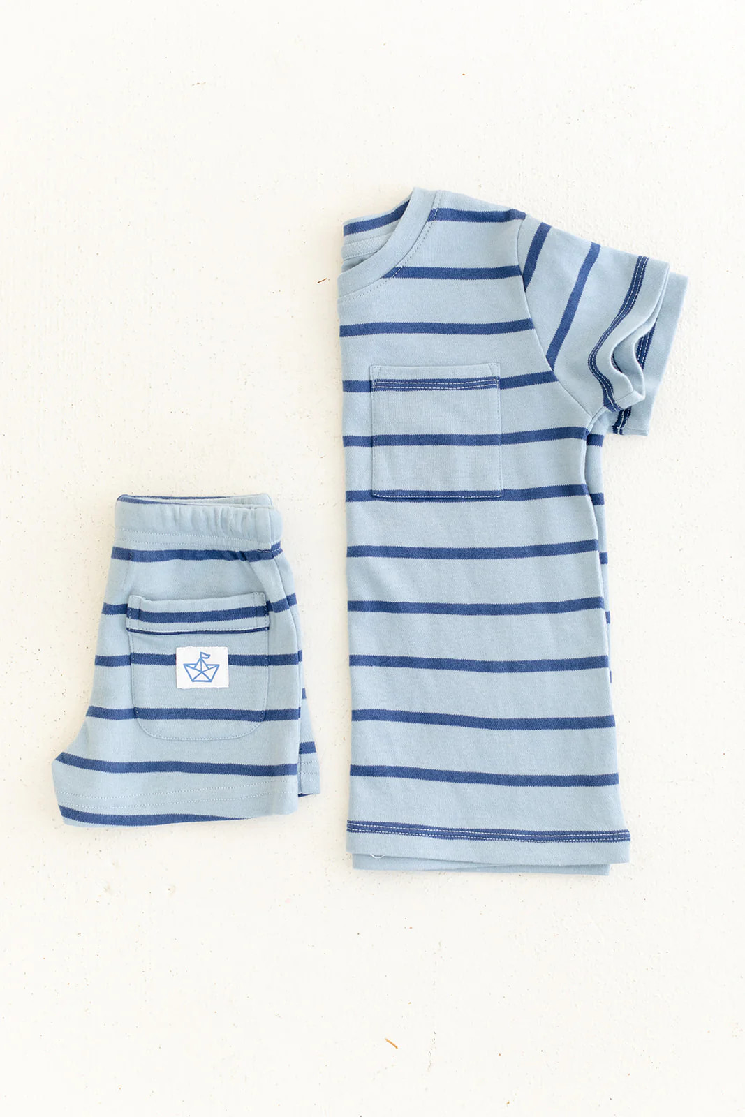 KNIT SHORTS - LIGHT BLUE STRIPE | Little Paper Kids (US)