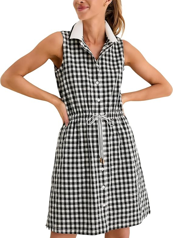 Shiyifa Womens Gingham Polo Dress Summer Button Down Plaid Midi Dresses Casual Sleeveless Golf Te... | Amazon (US)