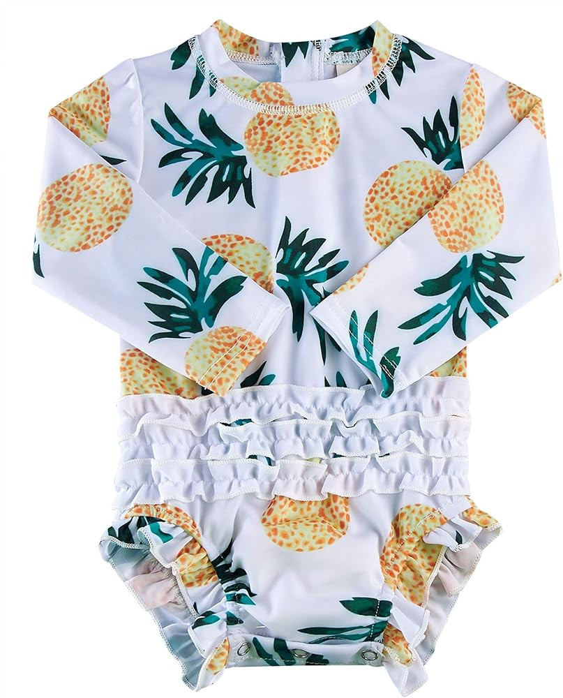 BFUSTYLE Baby Girls Ruffle Swimsuit Hawaiian Rashguard Shirt Toddler Long Sleeve Swimwear with Zi... | Amazon (US)