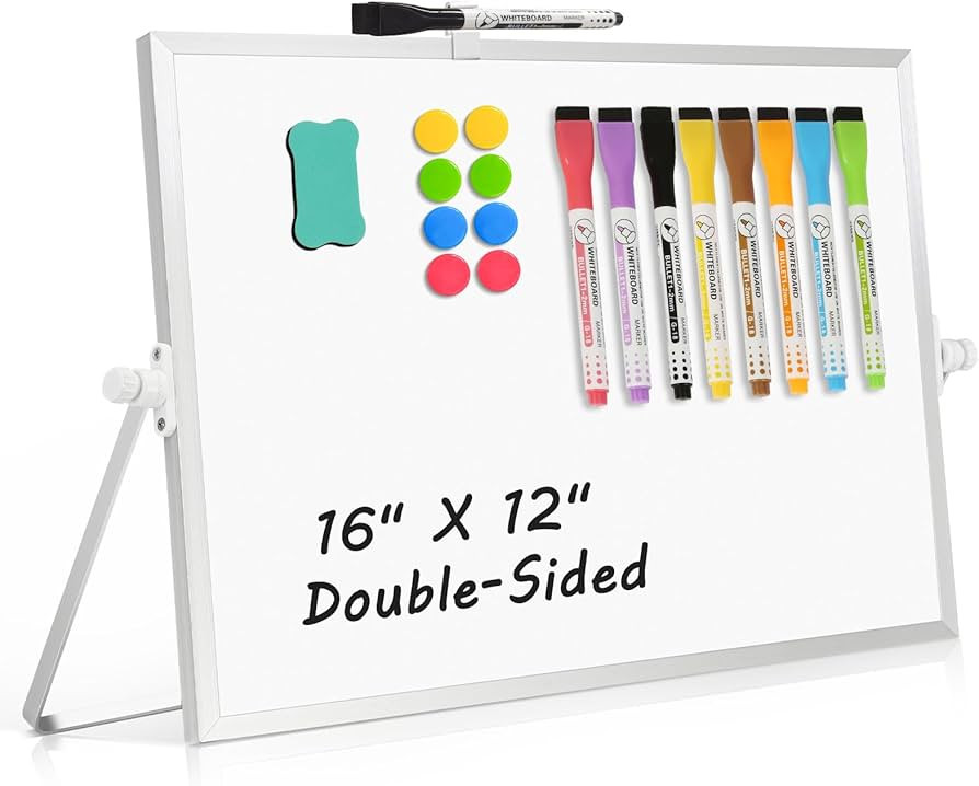 Dry Erase Magnetic White Board, 16" x 12" Double-Sided Desktop Whiteboard with Stand, Portable Sm... | Amazon (US)
