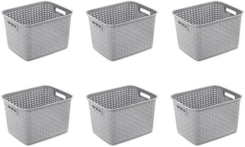 Sterilite 12736A06 Tall Weave Basket, Cement, 6-Pack | Amazon (US)