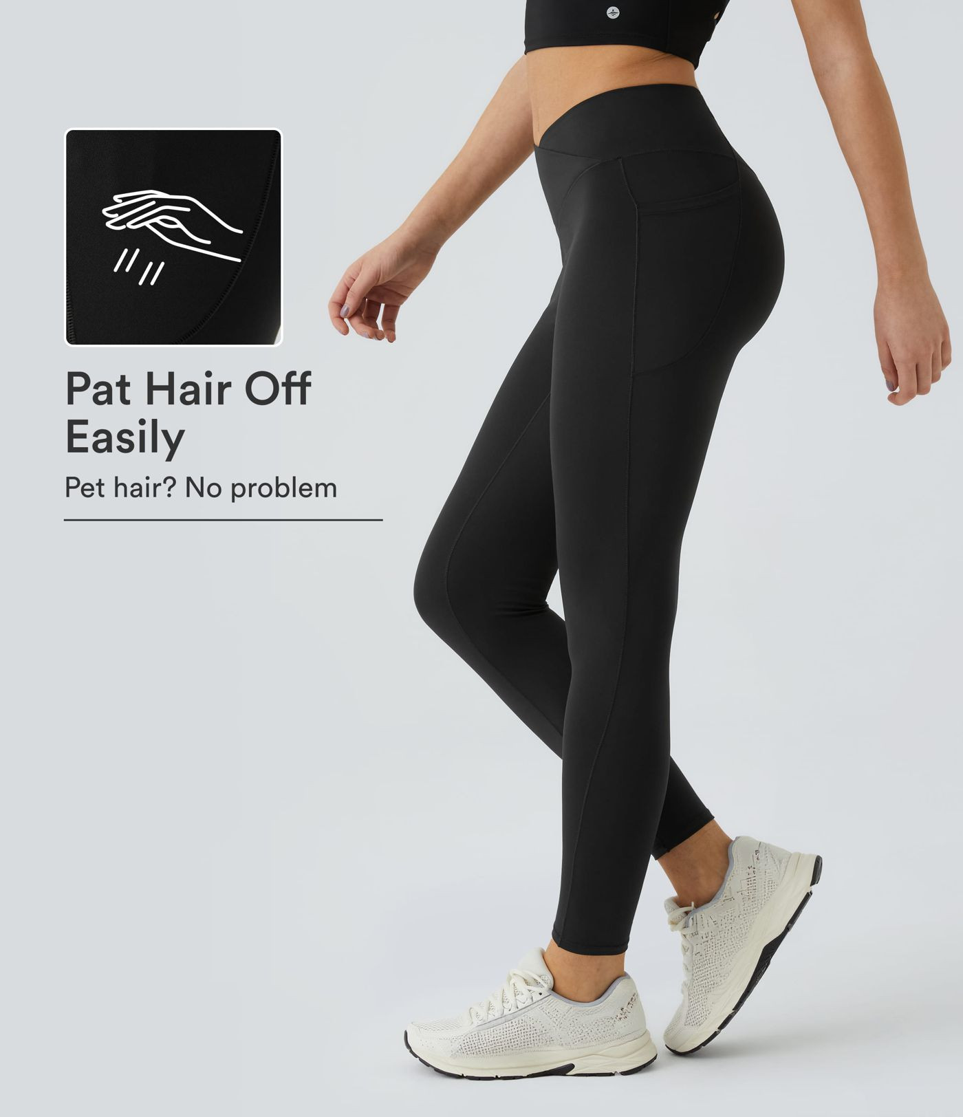 Patitoff\u2122 2.0 Pet Hair Resistant High Waisted Crossover Side Pocket Yoga Leggings | HALARA