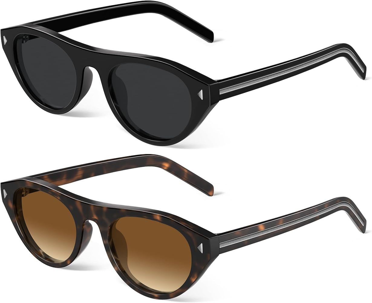 Retro Oval Cat Eye Sunglasses for Women - Trendy Y2K 90s Vintage Designer Sun Glasses for Driving... | Amazon (US)