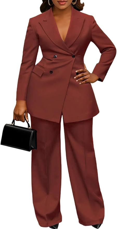 Tcremisa Blazer Sets for Women 2 Piece Pants Suit Dressy Double Breasted Blazer Pants Set Busines... | Amazon (US)