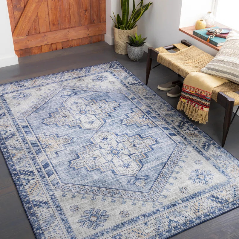Fleckenstein Performance Blue/White Rug | Wayfair North America