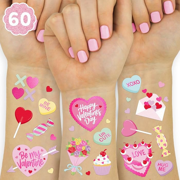 xo, Fetti Valentine's Day Temporary Tattoos - 54 Hot Pink Foil Styles | V-Day Party Decoration, G... | Amazon (US)