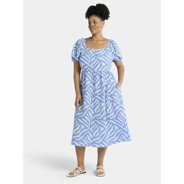 Time and Tru Women's and Women's Plus Square Neck Midi Dress, Sizes XS-4X | Walmart (US)