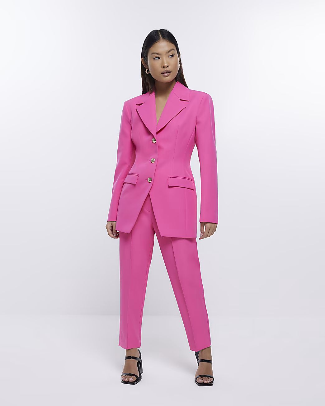Petite pink cinched blazer | River Island (US)