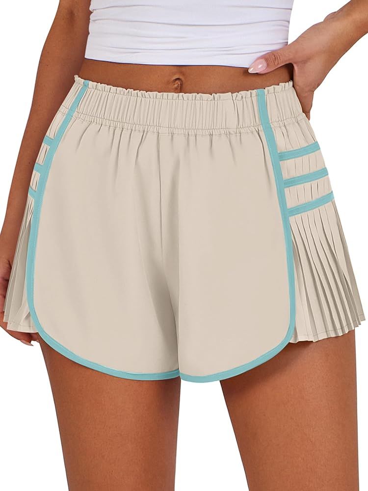 Caracilia Womens Workout Shorts Flowy Pleated Athletic Running Skort 2024 Trendy Summer Clothes | Amazon (US)