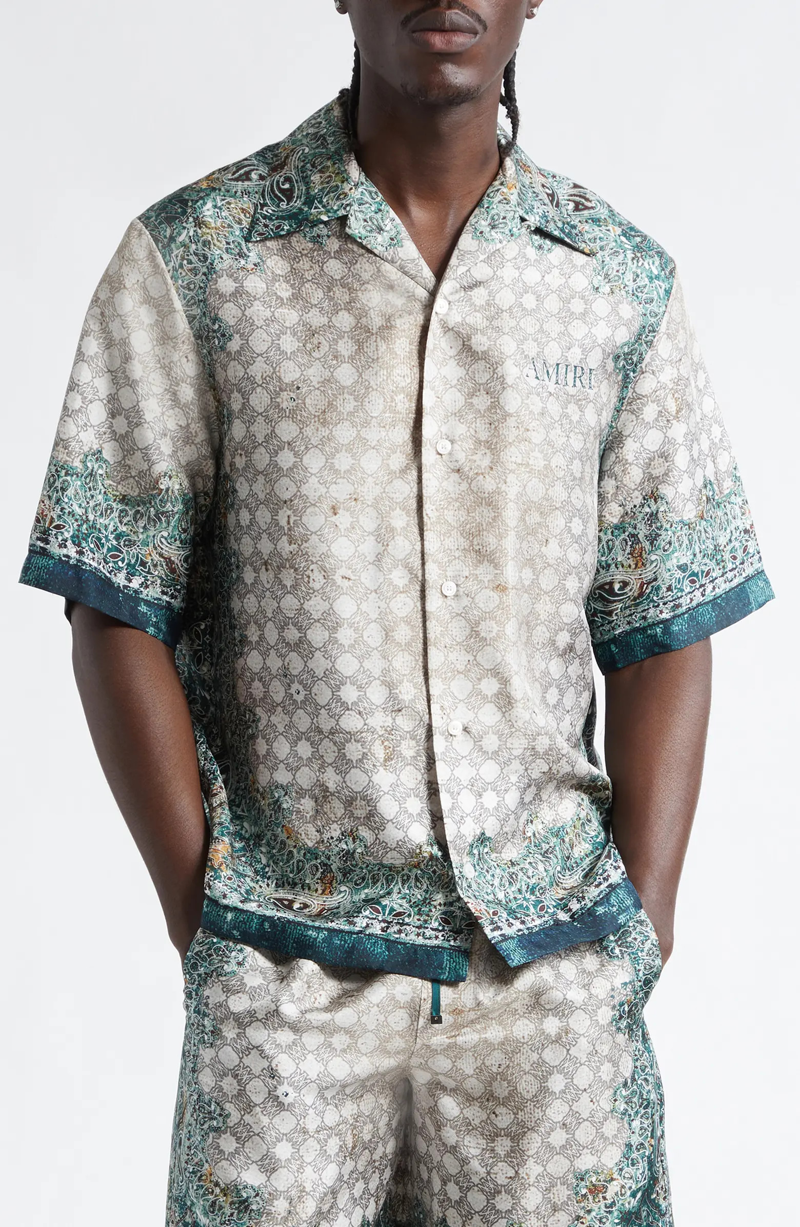 Monogram Bandana Print Silk Bowling Shirt | Nordstrom