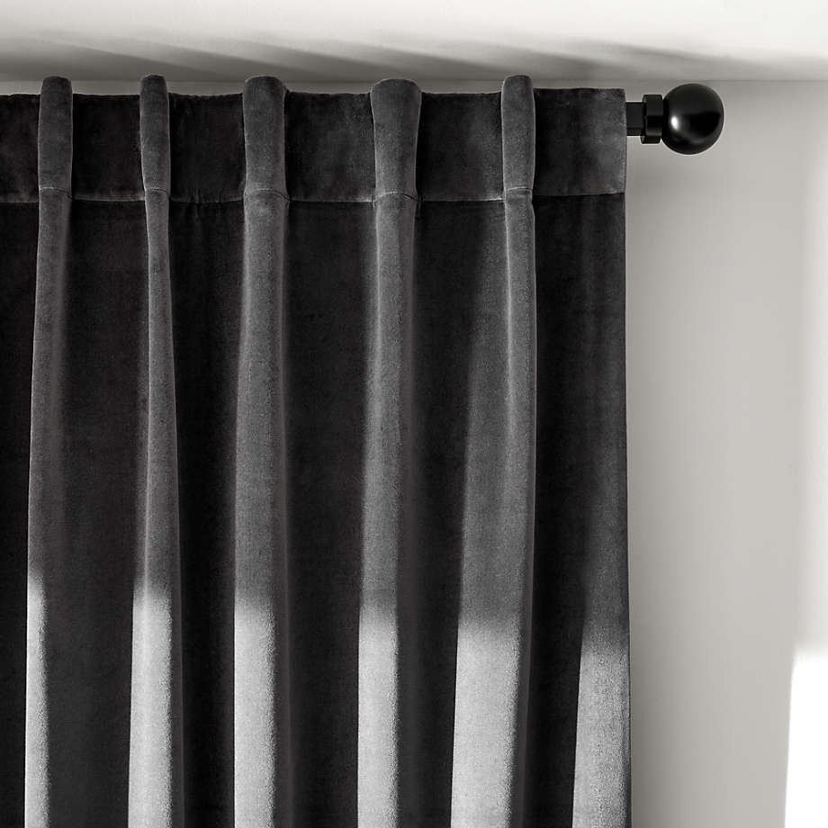 Storm Grey Cotton Velvet Window Curtain Panel with Lining 48"x96" + Reviews | Crate & Barrel | Crate & Barrel