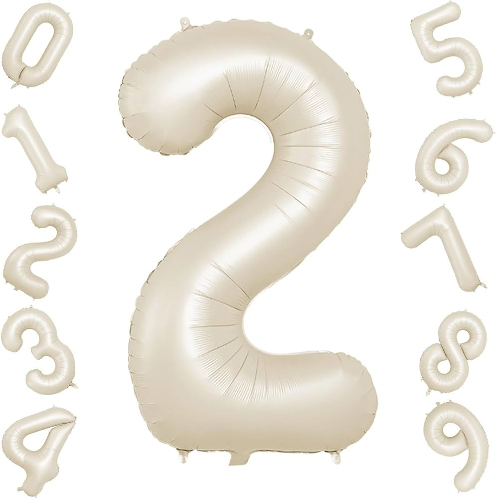 40 Inch Cream Number 2 Balloon, Beige Large 2nd Birthday Balloons, Digital 2 Cream White Giant 2 ... | Amazon (US)