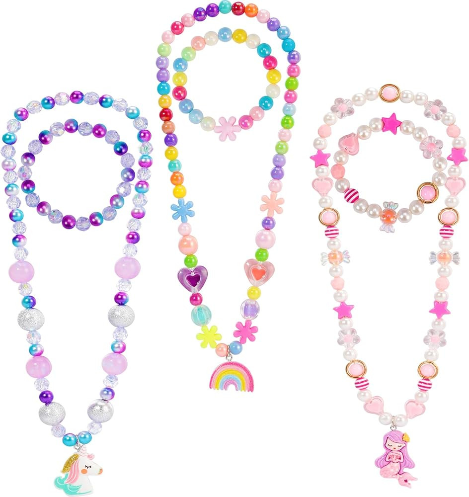 PinkSheep Kids Jewelry for Girls 3 Sets，Toddler Baby Girls Candy Necklace Bracelet Play Jewelry... | Amazon (US)