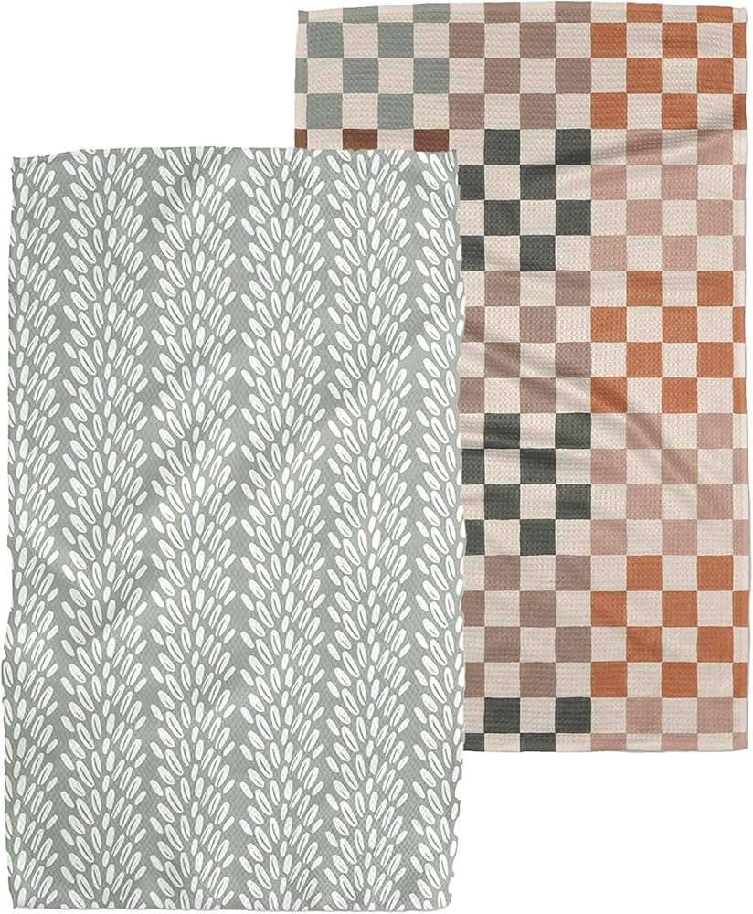 GEOMETRY Kitchen Tea Towel - Quick Dry Microfiber Cloth Dish Towels for Kitchen Drying - Premium Quick Dry Towel - Seed Light + Autumn Checkers (Checkmate 2-Pack Set) | Amazon (US)