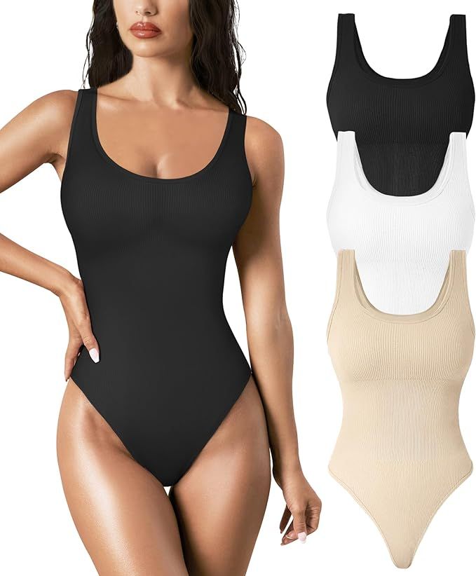 TDIFFUN Womens Shapewear Bodysuits Sexy Ribbed Round Neck Tank Tops Tummy Control Sleeveless Body... | Amazon (US)