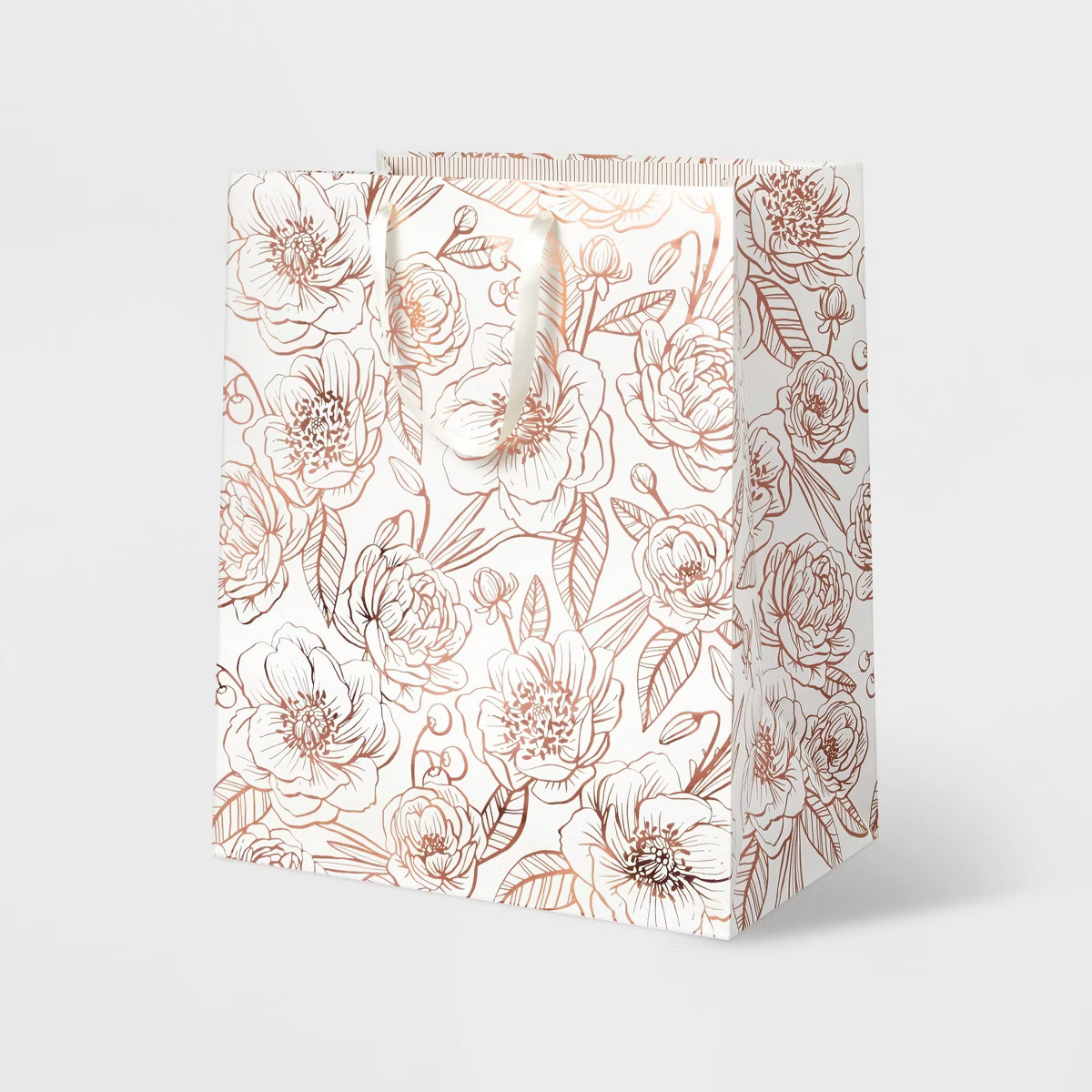 XLarge Foil Flowers Jumbo Gift Bag White/Bronze - Spritz™ | Target