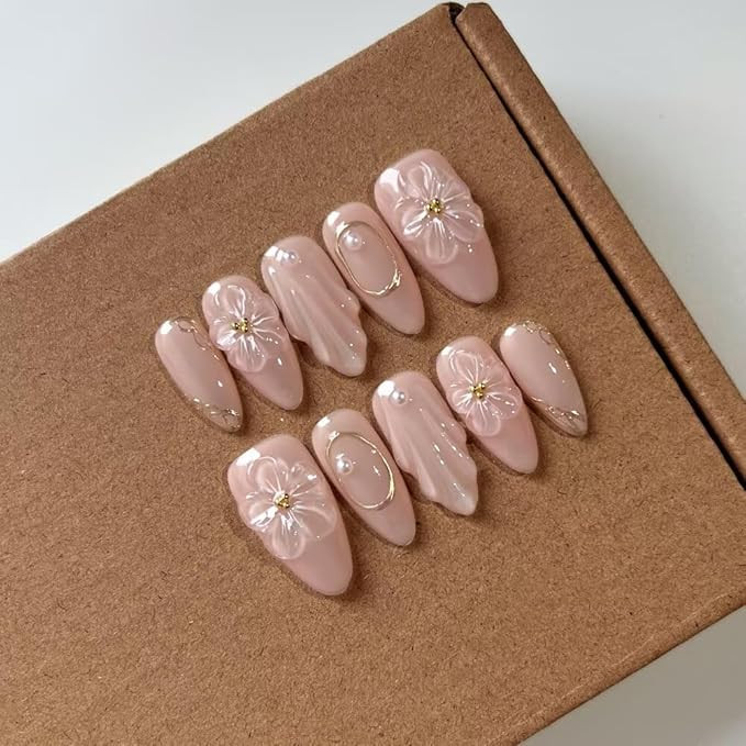 MAGLFELL 10 Pcs Medium Length Handamde Almond Press On Nails Reusable ABS Acrylic False Nails Set... | Amazon (US)
