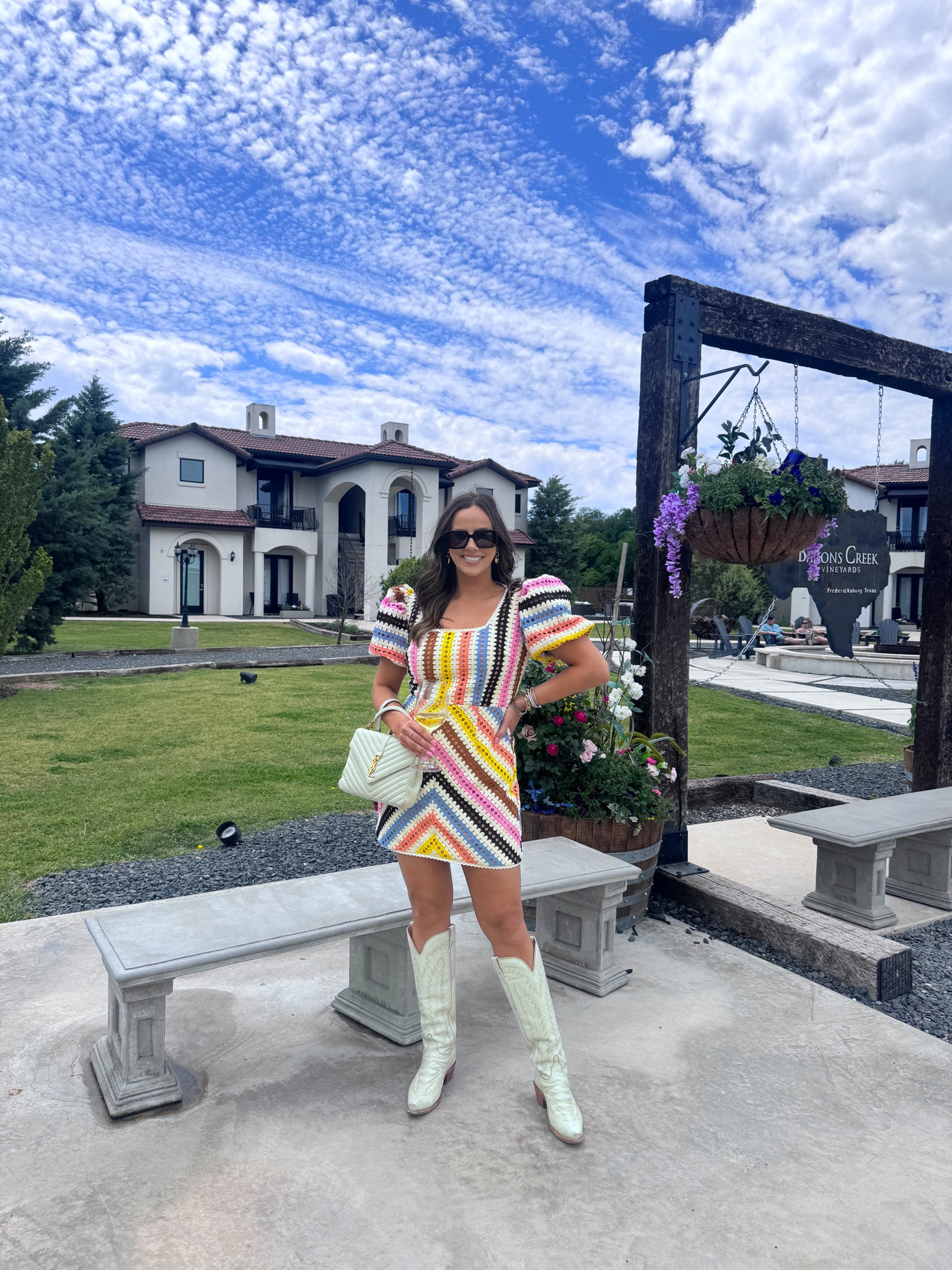 Crochet dress. Wine tasting. Fredericksburg. Napa. Girls trip. Lucchese. Boots. Dress with booties. Cowboy boots. Prada. Sunglasses. Ysl  

#LTKmidsize #LTKstyletip #LTKshoecrush