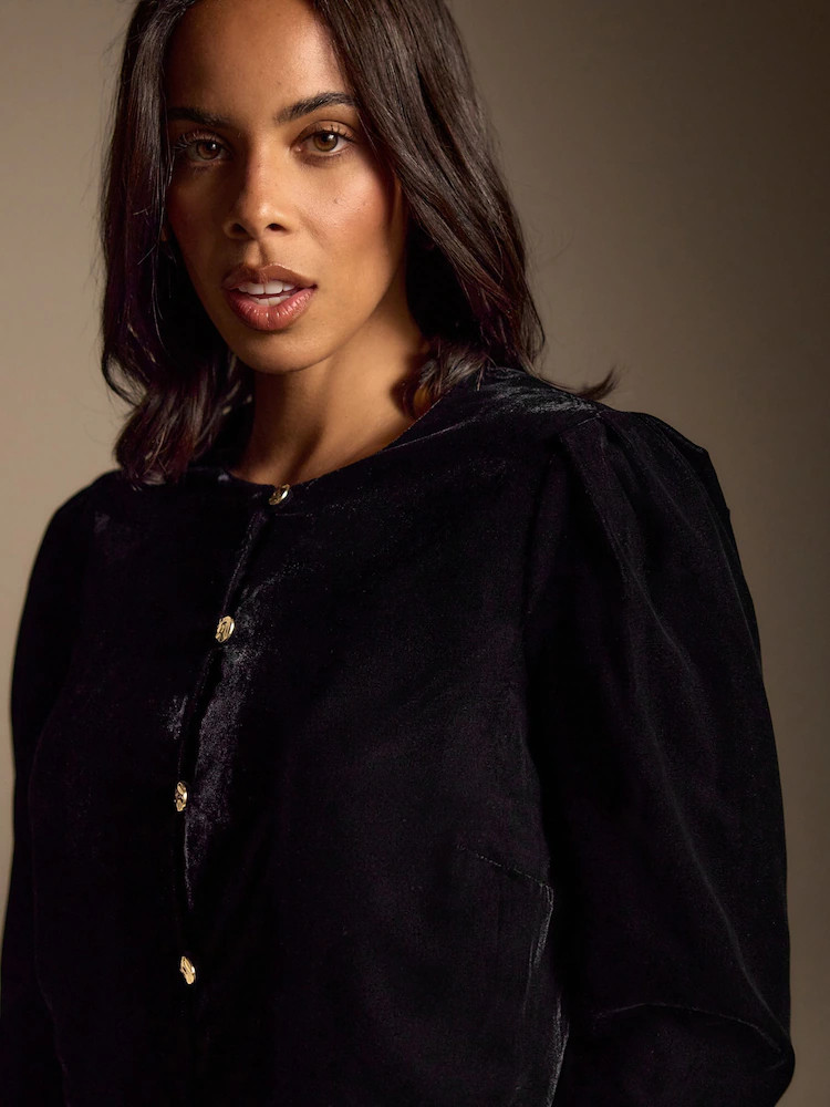 Black Velvet Gold Button Down Jacket | Next EU