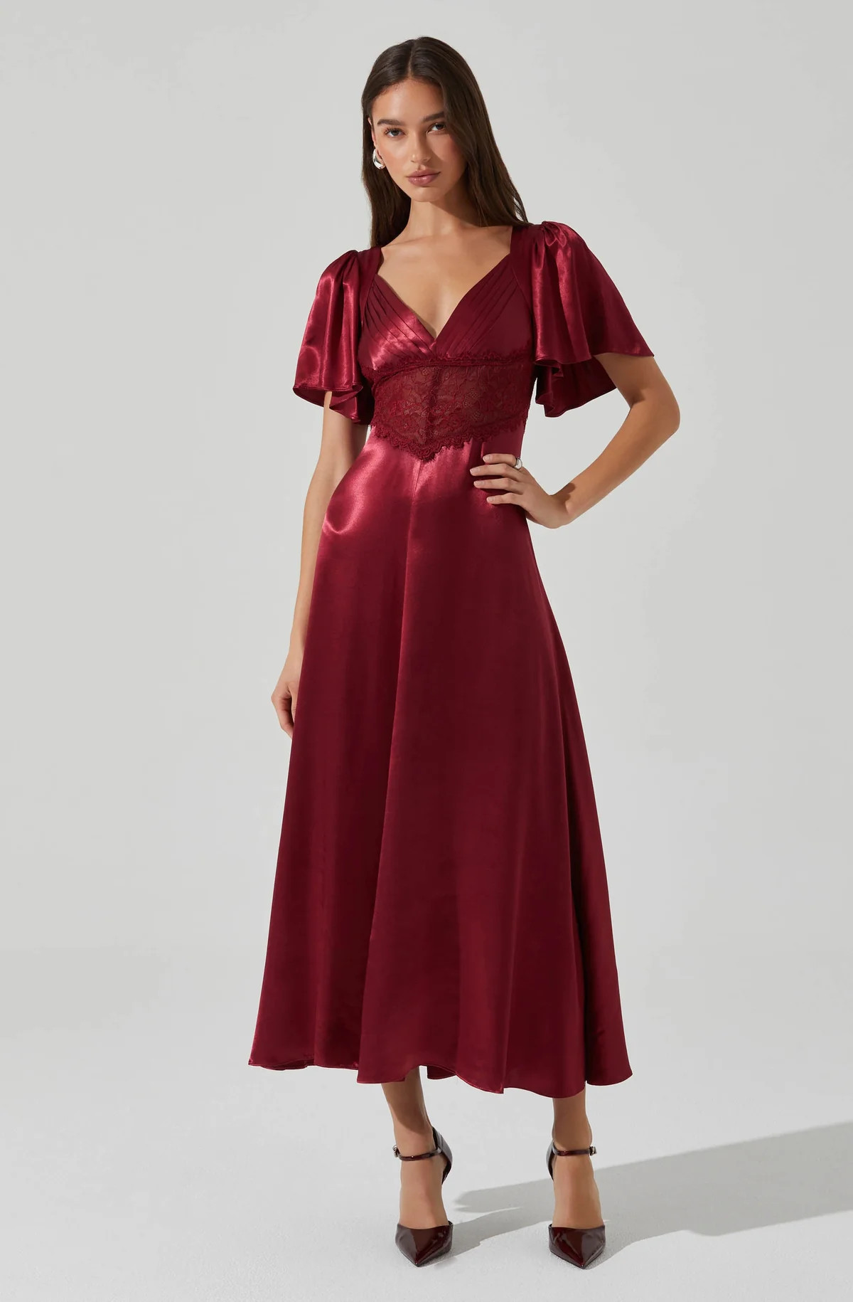 Aurelia Satin V-Neck Midi Dress | ASTR The Label (US)
