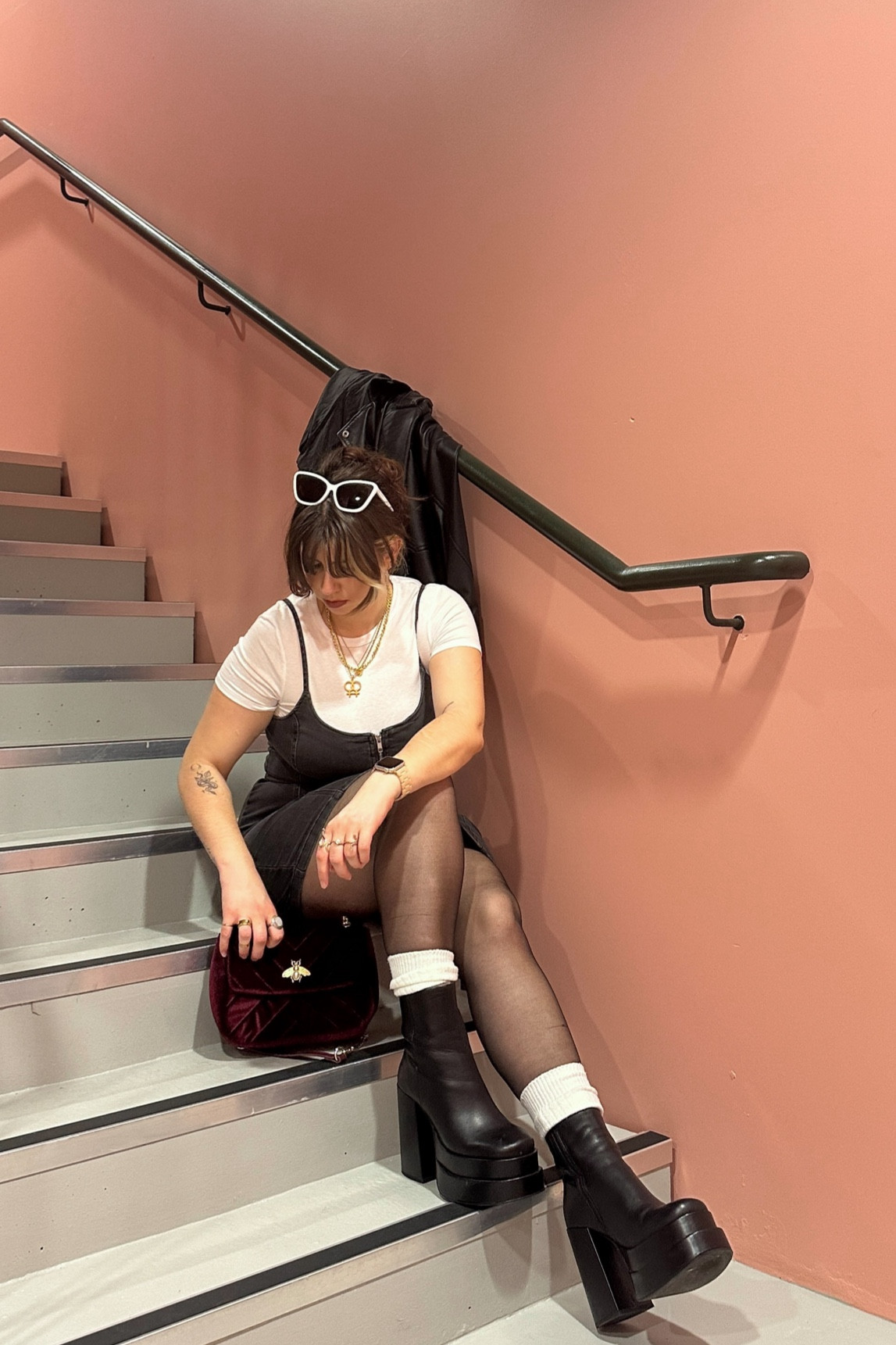 about me: UK14 | 32H | 5ft4/5
denim dress: monki [M]
white t-shirt: primark [S]
slouchy socks: primark
cat eye sunglasses : sol kyst
boots: steve madden cobras
bag: old simply be

midsize outfit | date night outfits 

#LTKSeasonal #LTKMidsize #LTKItBag