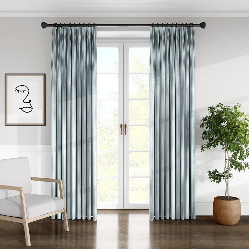 100% Cotton Striped Room Darkening Pinch Pleat Single Curtain Panel | Wayfair North America