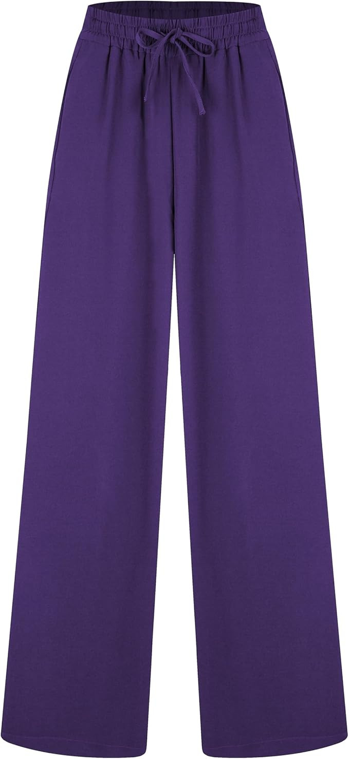 Tronjori Womens Casual Lounge Pants Wide Leg Palazzo Trousers High Waist with Drawstring | Amazon (US)