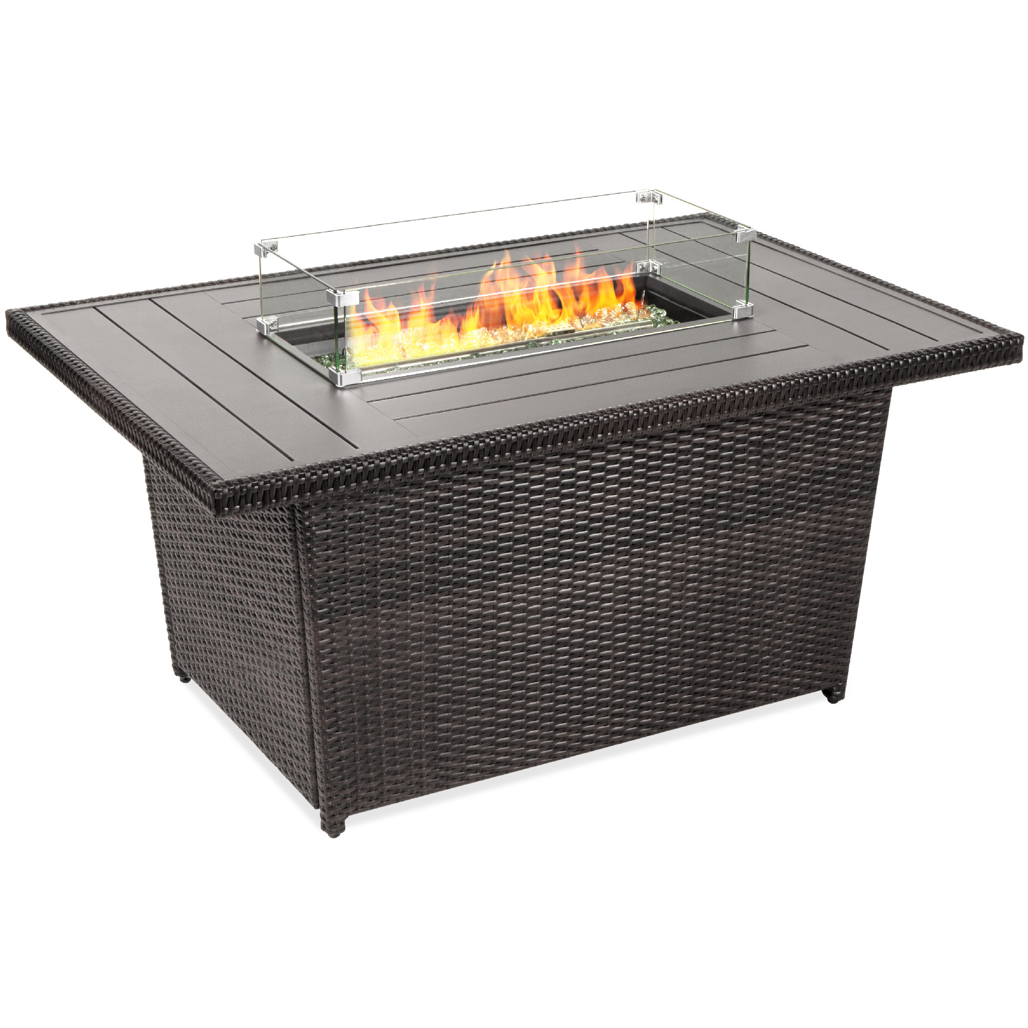 Best Choice Products 52in Outdoor Wicker Propane Fire Pit Table 50,000 BTU w/ Glass Wind Guard, T... | Walmart (US)