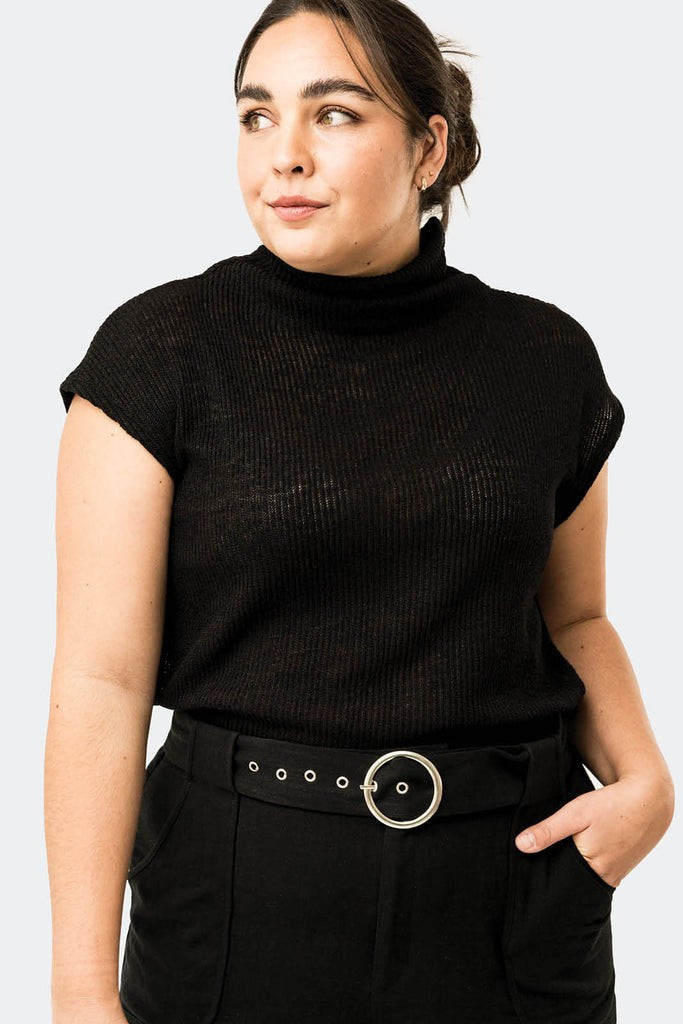 Empowered Funnel Neck Cap Sleeve Sweater Top | Gibson