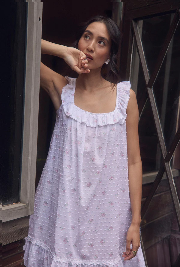 The "Elizabeth" Sweet Pink Floral Swiss Dot Short Nightgown | Eileen West