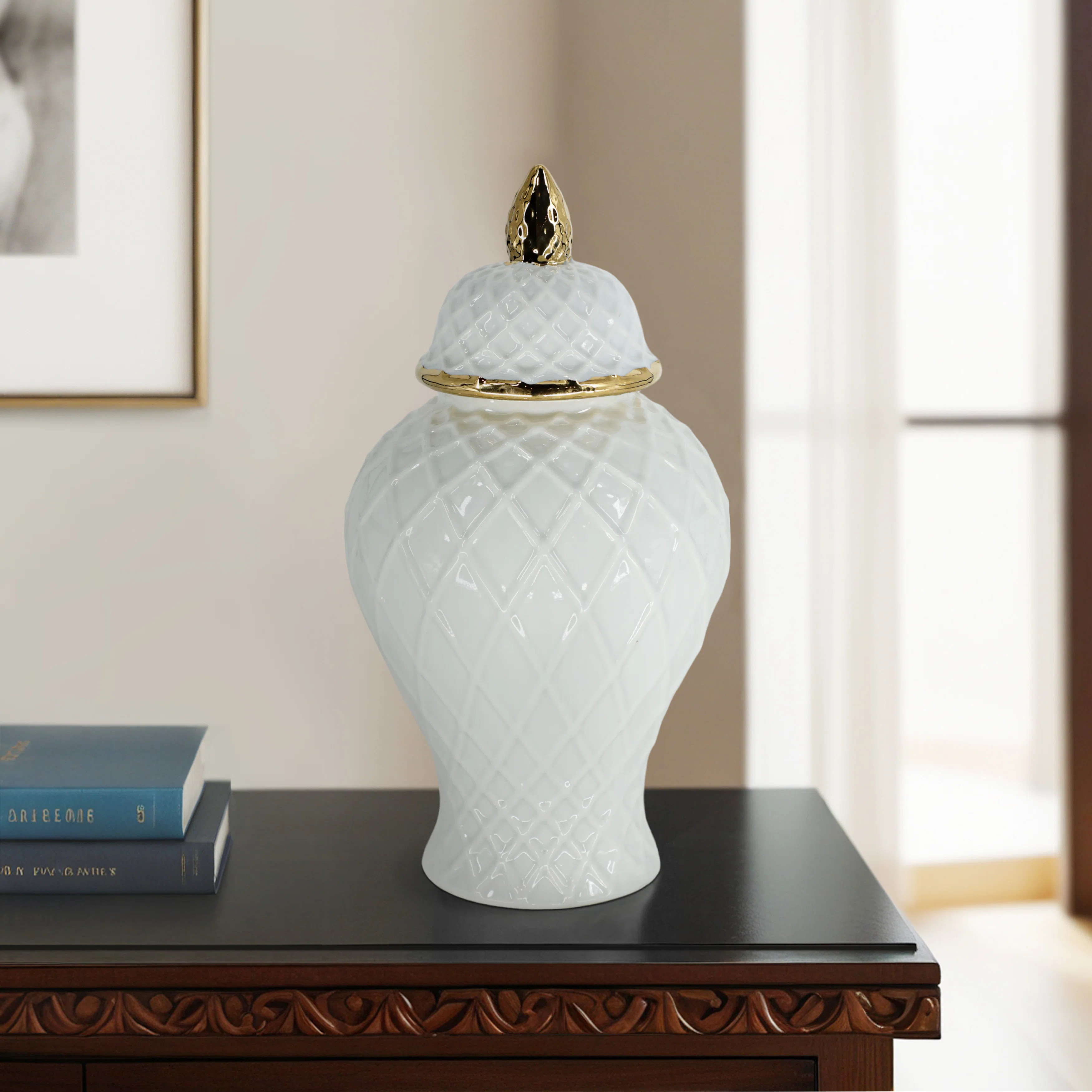 Ellport Stoneware Ceramic Decorative Lidded Jar with Textured Design and Elegant Detailing - 14",... | Wayfair North America