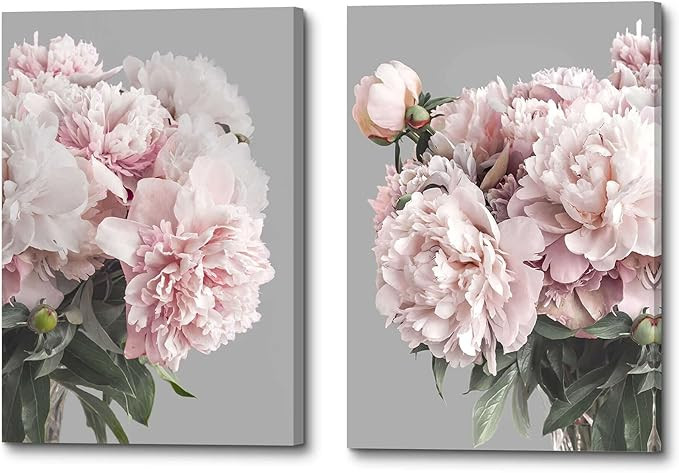 Pink Flower Canvas Wall Art: Bedroom Blush Peony Artwork Elegant Blossom Floral Paintings Modern ... | Amazon (US)