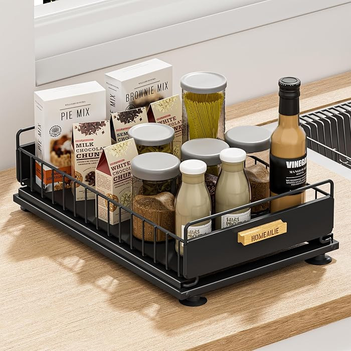 Under Sink Organizer, Single Tier Metal Pull Out Sliding Drawer Shelf for Kitchen Bathroom Cabine... | Amazon (US)
