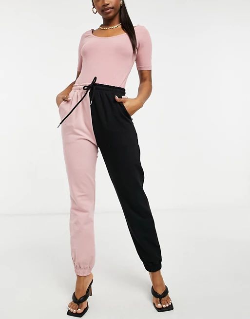 Parisian color block sweatpants in black and pink | ASOS (Global)