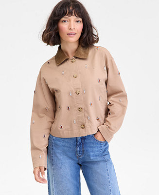 On 34thWomen's Embellished Corduroy Collar Cropped Barn Jacket, Macy's Exclusive | Macy's