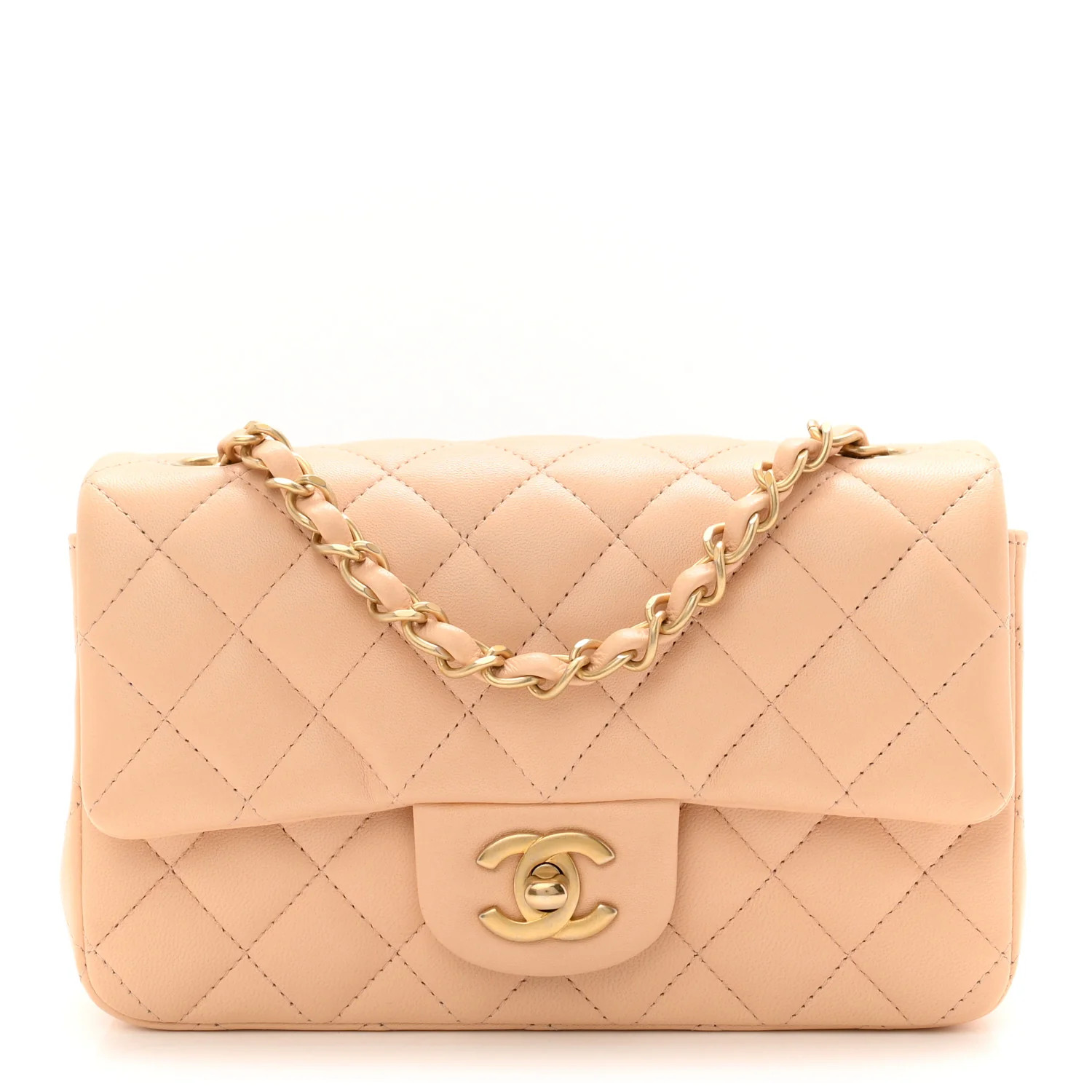 Chanel Lambskin Quilted Mini Rectangular Flap Beige 1912802 | FASHIONPHILE (US)