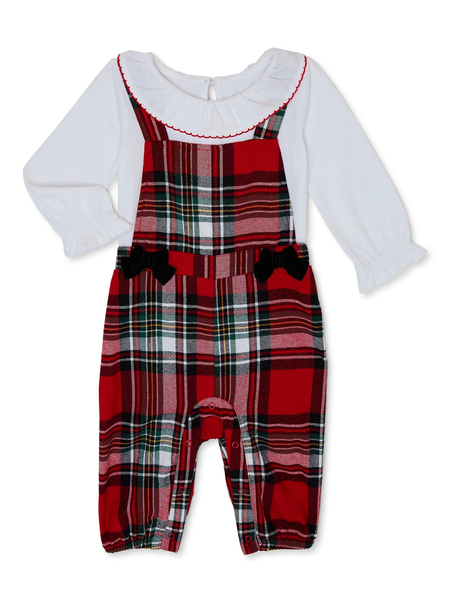 Wonder Nation Baby Girl Holiday Jumpsuit Outfit Set, 2 Pieces, Sizes 0/3-24 Months | Walmart (US)