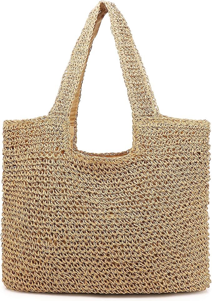 Woven Beach Bags for Women Straw Beach Bag Summer Handbag Handmade Straw Tote | Amazon (US)